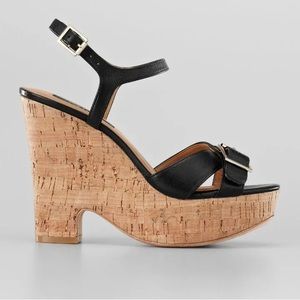 Ann Taylor Renee Cork Platform Wedges Shoes Size 9 Black